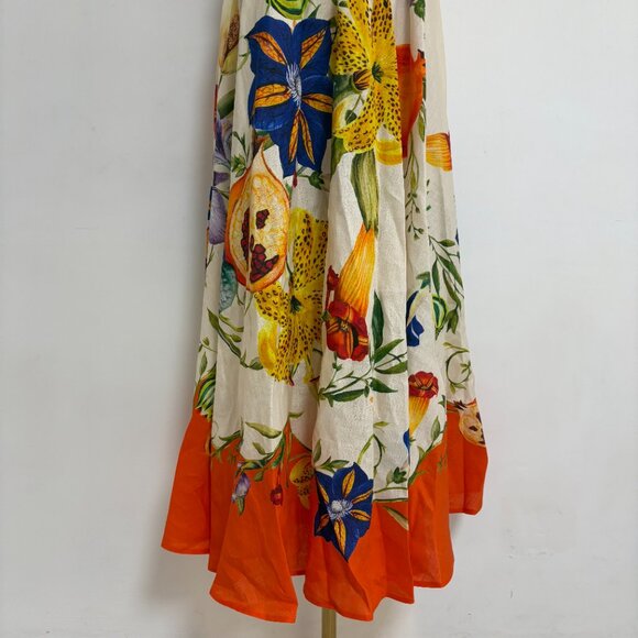 Alemais Pomegranate Floral Print Square-Neck Linen Midi Dress - Picture 8 of 11